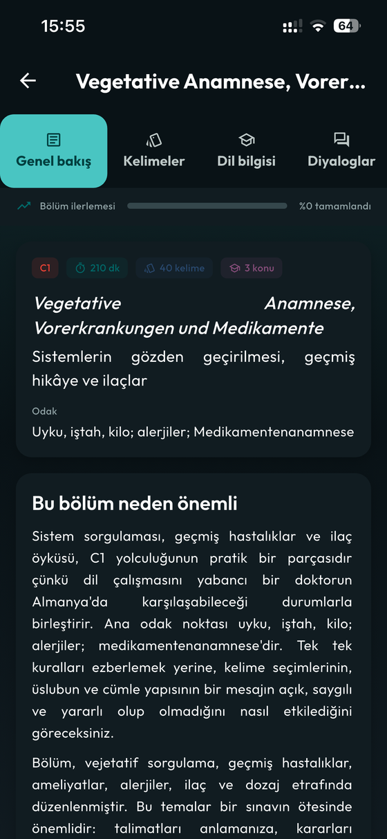 A chapter guide in dark mode